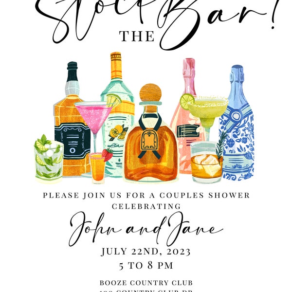 STOCK THE BAR Invite Couples Shower Housewarming Party