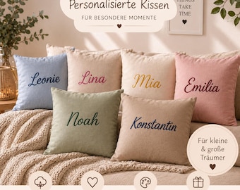 Cuscino personalizzato con il nome che hai scelto. Il tuo nome. Il tuo stile. Il tuo cuscino. Cotone. Regalo per baby shower.