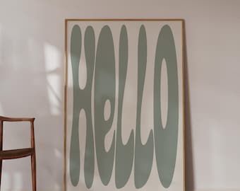 Welcome Hello Poster - Minimalist Sage Green Typography Phrase Wall Art (Digital Download)