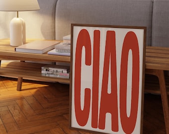 Minimalist Ciao Poster - Welcoming Red Italian Quote Wall Art (Digital Download)