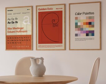 Set of 3 Prints - Helvetica, Golden Ratio, Color Palette Posters Bundle (Digital Download)