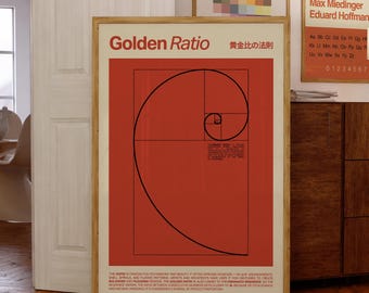 Red Golden Ratio Poster - Fibonacci Sequence Math Wall Art for Classroom and Homeschool Decor (Digital Download)