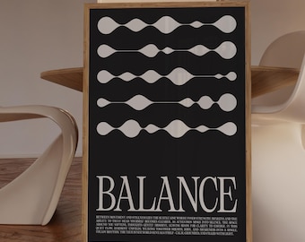 Minimalist Balance Poster - Geometric Monochrome Print for Boho and Yoga Studio Decor (Digital Download, Vertical)
