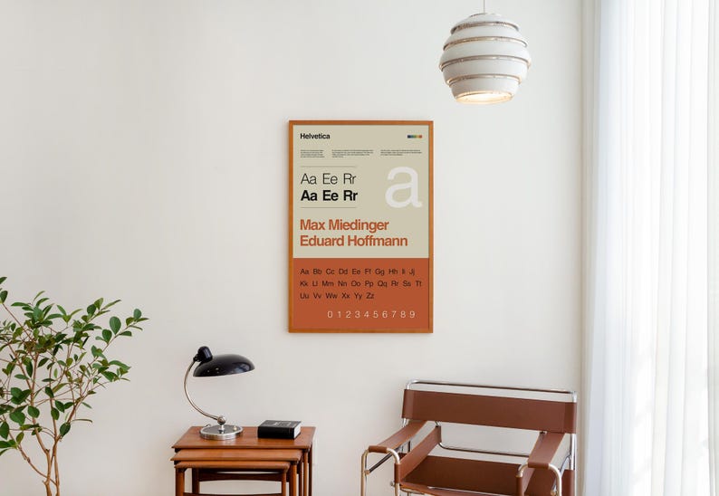 View of Helvetica Poster – Minimalist Typography Wall Art for Scandinavian and ...