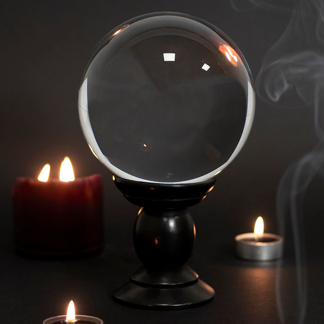 Large Clear Crystal Ball on Stand Scrying Fortune Telling Psychic Witch ...