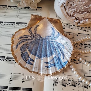 Scallop Sea Shell Ring Dish, Decoupage Crab Jewellery  Ring Dish, trinket Size 12*11cm