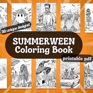 Printable Summerween Coloring Book PDF – 30 Funny Summer Halloween Pages, Summerween Decor, Summerween Party, Instant Download