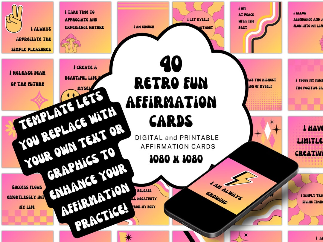Retro Vision Board Kit: Printable Affirmation Cards (digital Download ...