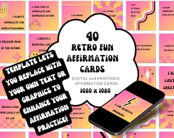 Retro Vision Board Kit: Printable Affirmation Cards (Digital Download)