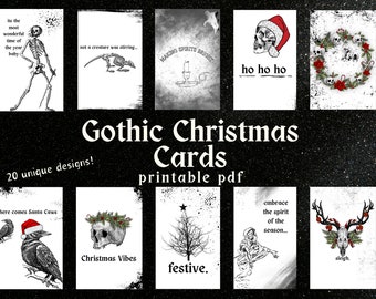 Goth Christmas Cards, Alternative Christmas Cards, Dark Aesthetic Christmas Cards, Gothic Christmas, Creepy Christmas, Goth Printable