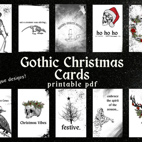 Goth Christmas Cards, Alternative Christmas Cards, Dark Aesthetic Christmas Cards, Gothic Christmas, Creepy Christmas, Goth Printable