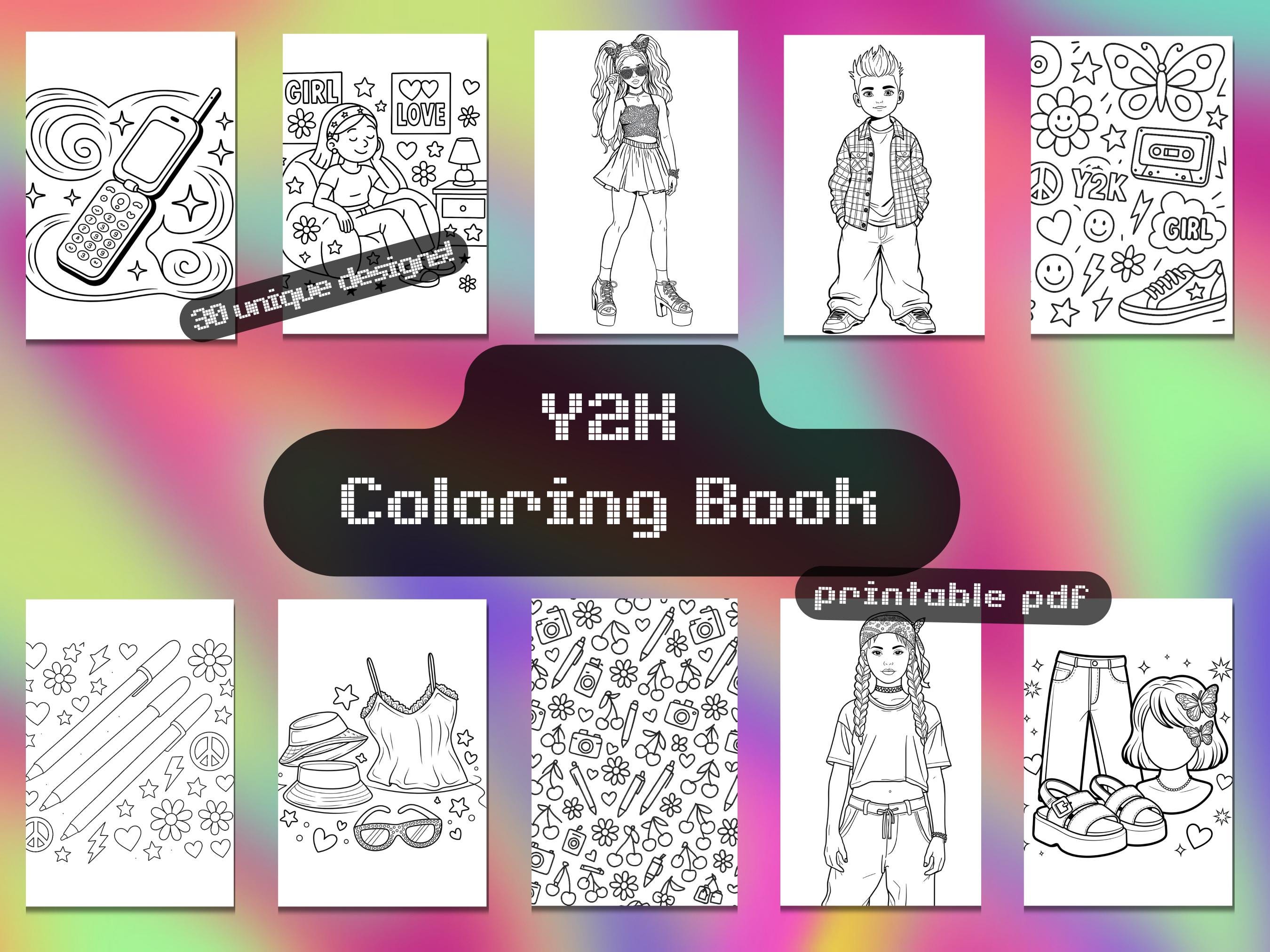 Y2K Fashion Coloring Book PDF | Adult Coloring Pages | Nostalgic 2000s ...