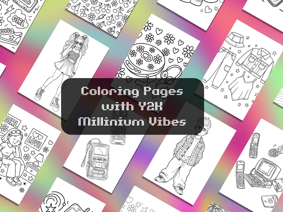 Y2K Fashion Coloring Book PDF | Adult Coloring Pages | Nostalgic 2000s ...
