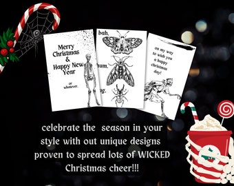 Goth Christmas Cards, Alternative Christmas Cards, Dark Aesthetic Christmas Cards, Gothic Christmas, Creepy Christmas, Goth Printable