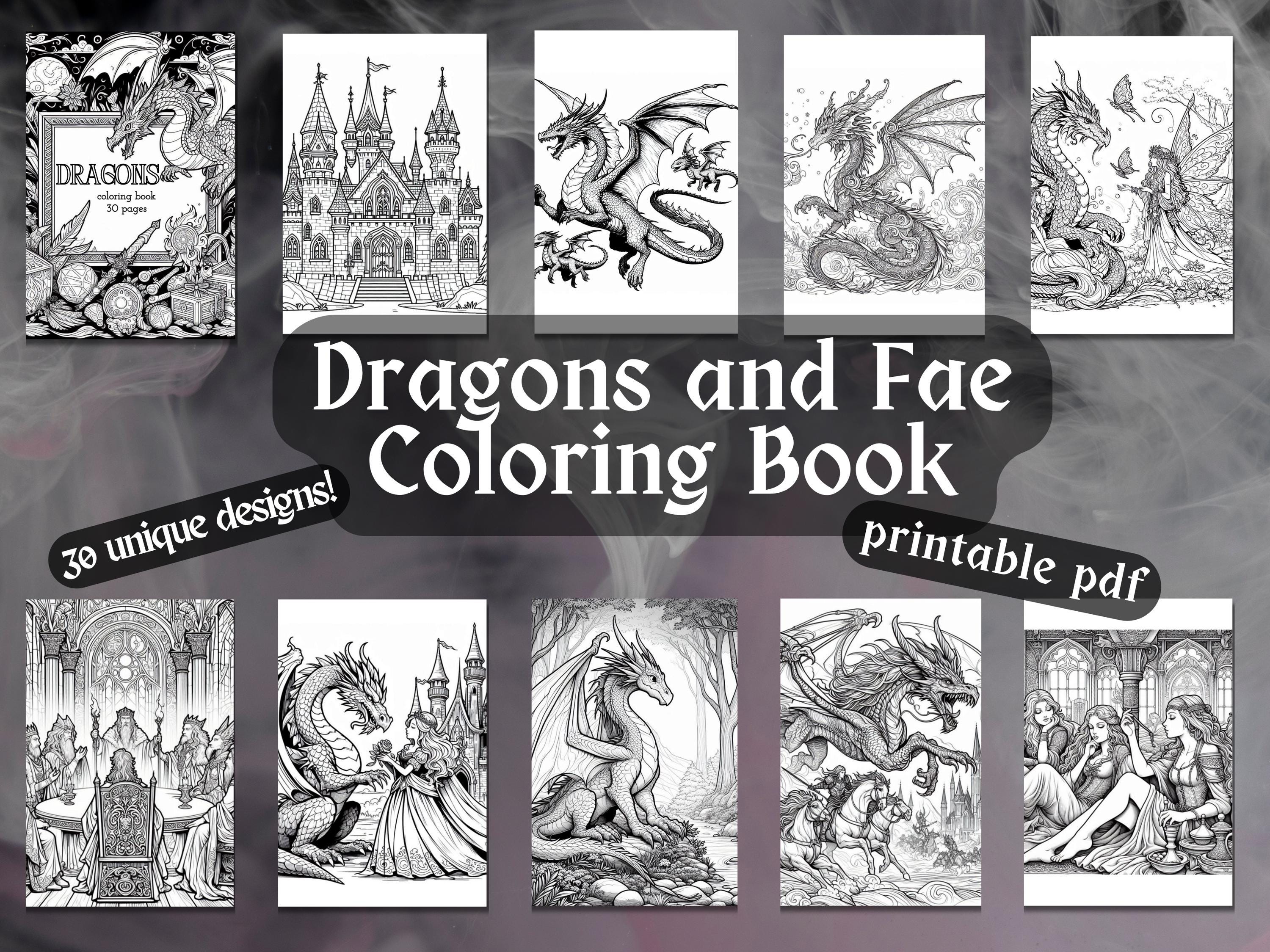 Dragons Coloring Book | Fantasy Coloring Pages | Fae Adult Coloring | Dragon Art | Fairy Tale Motif | Romantasy | Baby Dragon | Medieval PDF