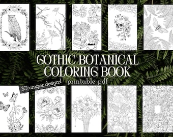 Gothic Malbuch | Botanische Malvorlagen | Malvorlagen für Erwachsene | Stimmungsvolle Botanicals | Dunkle Ästhetik | Malbücher | Druckbares Buch