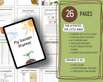 Kids Garden Planner: Watercolor Activities, Scavenger Hunt (PDF Printable)