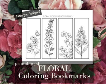 Marcapáginas con diseño floral para colorear: regalo imprimible (PDF)