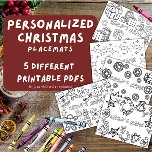Personalized Christmas Coloring Placemats, Christmas Activity for Kids, Coloring Placemat, Coloring Placemats, Activity Placemat
