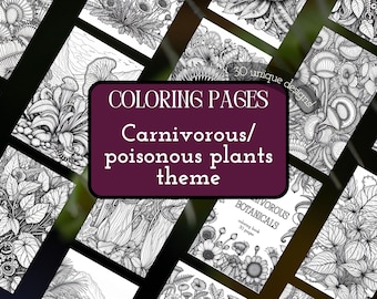 Plante Carnivore Coloring Pages |Carnivorous Plants Coloring Book | CarnivorousPlants | Pitcher Plant | Venus Fly Trap | Sun Dew | Printable