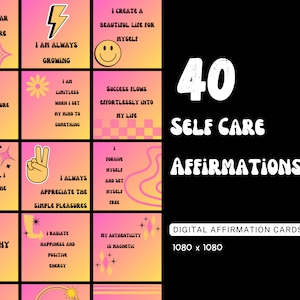 Retro Affirmation Cards: 40-Card Self-Love Deck (Digital Download)