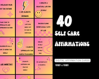 Retro Affirmation Cards: 40-Card Self-Love Deck (Digital Download)