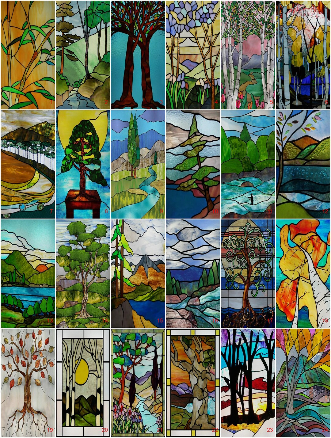 Window Tree Top Graphics Custom Size Tree Art Stained Glass Window Film Static Cling Design for ...