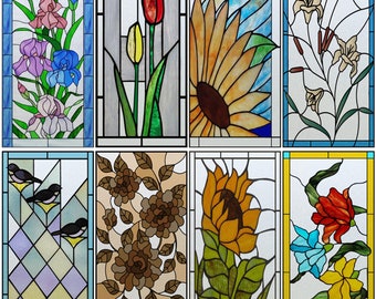 Window Film Stained Glass Stickers,Custom size Static Cling Rose,Flower Privacy Films Door Sticker Kitchen Office Home Decor Custom Size