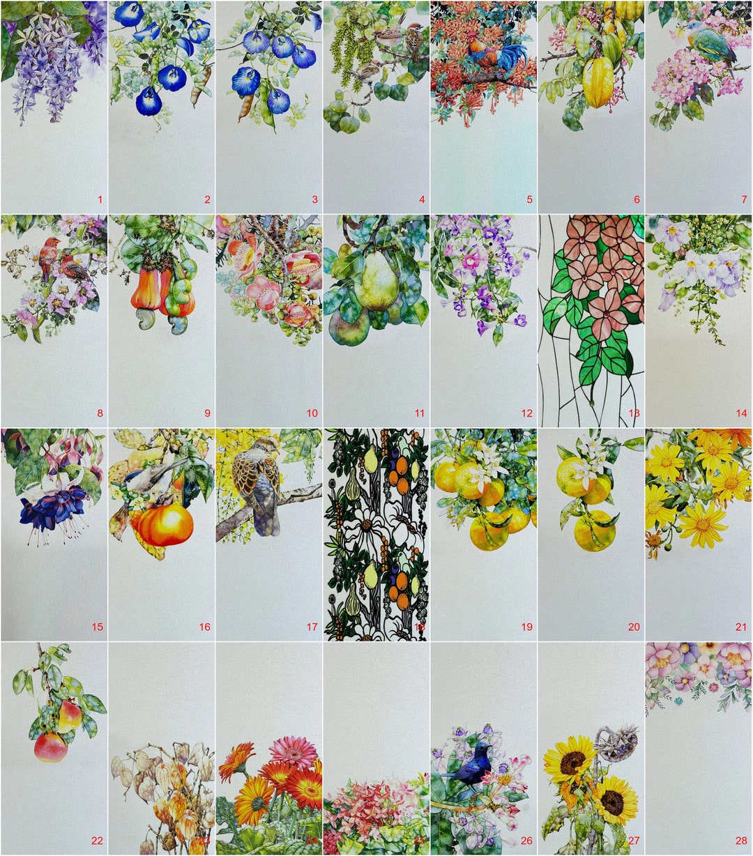 Film Vitrage Dépoli Floral 3D Faux Vitrail - Adhésif Statique 17.5"x39.4" - Neuf