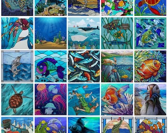 Custom size Window Film Stained Glass Films Frosted Privacy Static Cling Background Sticker Aquarium Ocean Poster Fish Tank Film