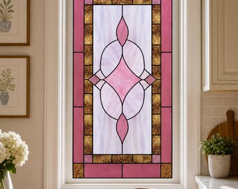 For Kitchen Windows, Pink Art Deco Medallion Stained Glass Effect Film, Custom Size Available