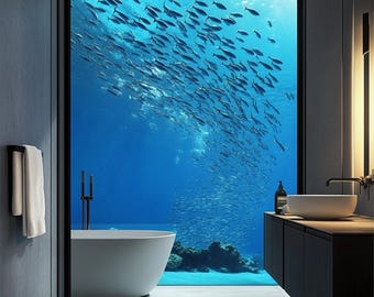 Película para ventana con temática marina submarina, tamaño personalizado, decorativa, para privacidad, con temática oceánica
