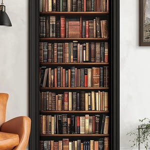 Custom Size Classic Library Door Wrap Self-Adhesive and Waterproof Sticker for Home Libraries Lounges and Workspace Doors