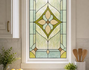 For Kitchen Windows, Art Deco Diamond Printed Stained Glass Effect Film, Custom Size Available