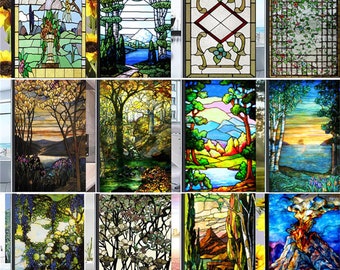 Stained Glass Films Frosted Privacy Window Film Static Cling Vintage Scenic Colorful Window Door Sticker Custom Size