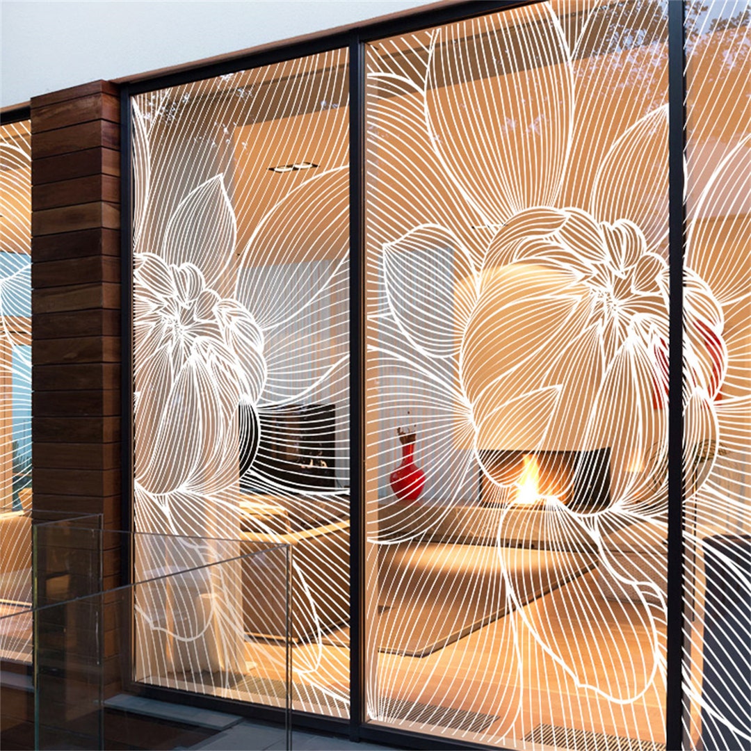 White Peony Transparent Electrostatic Glass Sticker Office Partition 