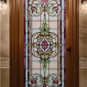 Custom Size Victorian Stained Glass Window Film Reusable Static Cling Privacy Decal for Glass Doors Windows Removable Decor Sticker