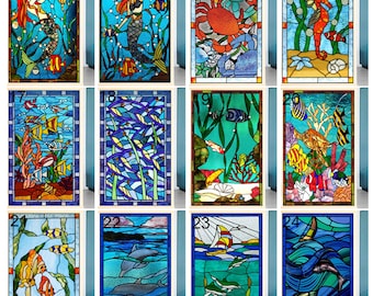Custom Size Stained Glass Window Film Animal Fish Bird Cat Tiger Color printing Picture For Rectangular Shape Glass Home Decor