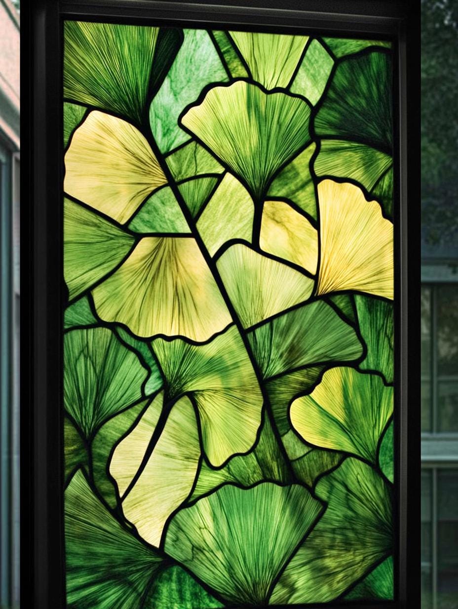 Gingko Window Custom Size Ginkgo Leaf Stained Glass Window Film Artistic Privacy Film ...