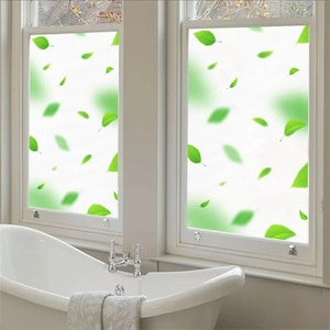 Custom Size Green Leaves Pattern Privacy Window Film Non-glue Static Cling Frosted Sun Block UV Protection Stained Glass Door Film