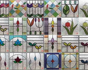Customized Size 3D Vintage Stained Glass Window Film Frosted Static Cling with Flora Leaves Design for Kitchen Bathroom and Home Decor