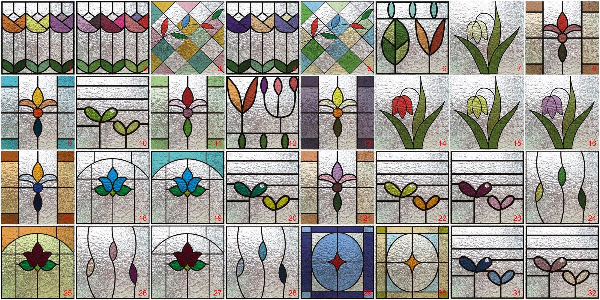 Customized Size 3D Vintage Stained Glass Window Film Frosted Static Cling with Flora Leaves Design for Kitchen Bathroom and Home Decor