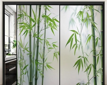 Lámina adhesiva estática de bambú elegante a medida para ventanas - Adhesivo de vidrio esmerilado para privacidad y protección contra el calor y los rayos UV