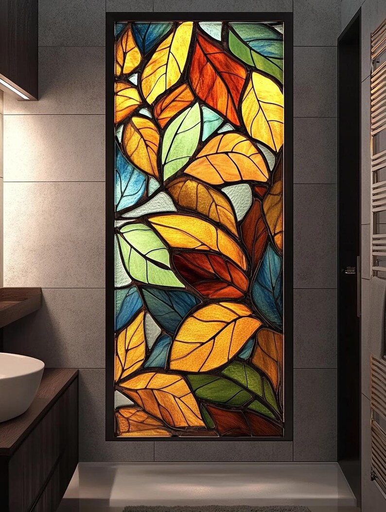 Custom Size Tropical Leaf Stained Glass Window Decal Elegant Decorative ...