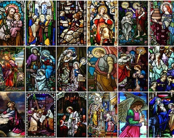 Custom-Sized Stained Glass Window Film Jesus Christ and Virgin Mary Themed Stickers for European Church Style Door Decor and Privacy