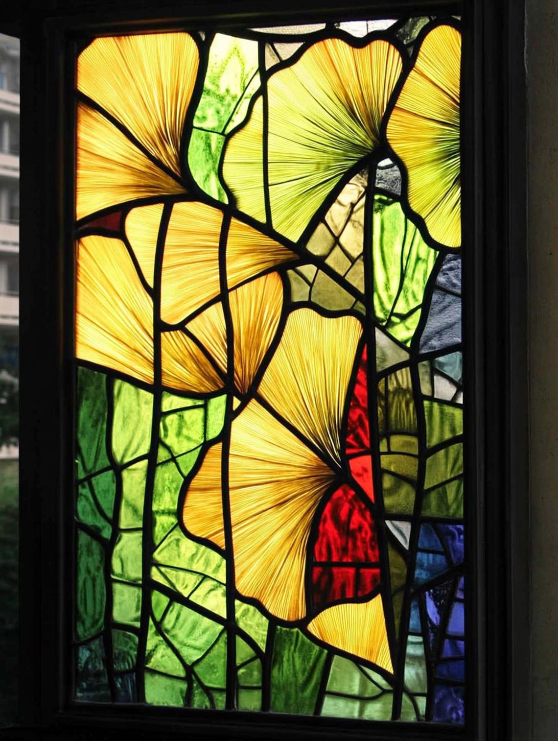 Gingko Window Custom Size Ginkgo Leaf Stained Glass Window Film Artistic Privacy Film ...
