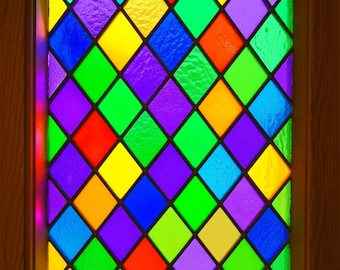 Benutzerdefinierte Größe Regenbogen Geometrisches Prisma Diamant Muster Glasmalerei Fenster Aufkleber, gefrostete Sichtschutzfolie für Glastüren und helles Dekor