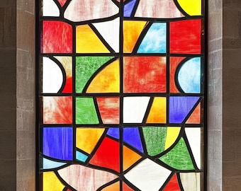 Custom Size Abstract Stained Glass Window Film Vibrant Multicolor Design with Geometric Patterns for Living Rooms Kitchens
