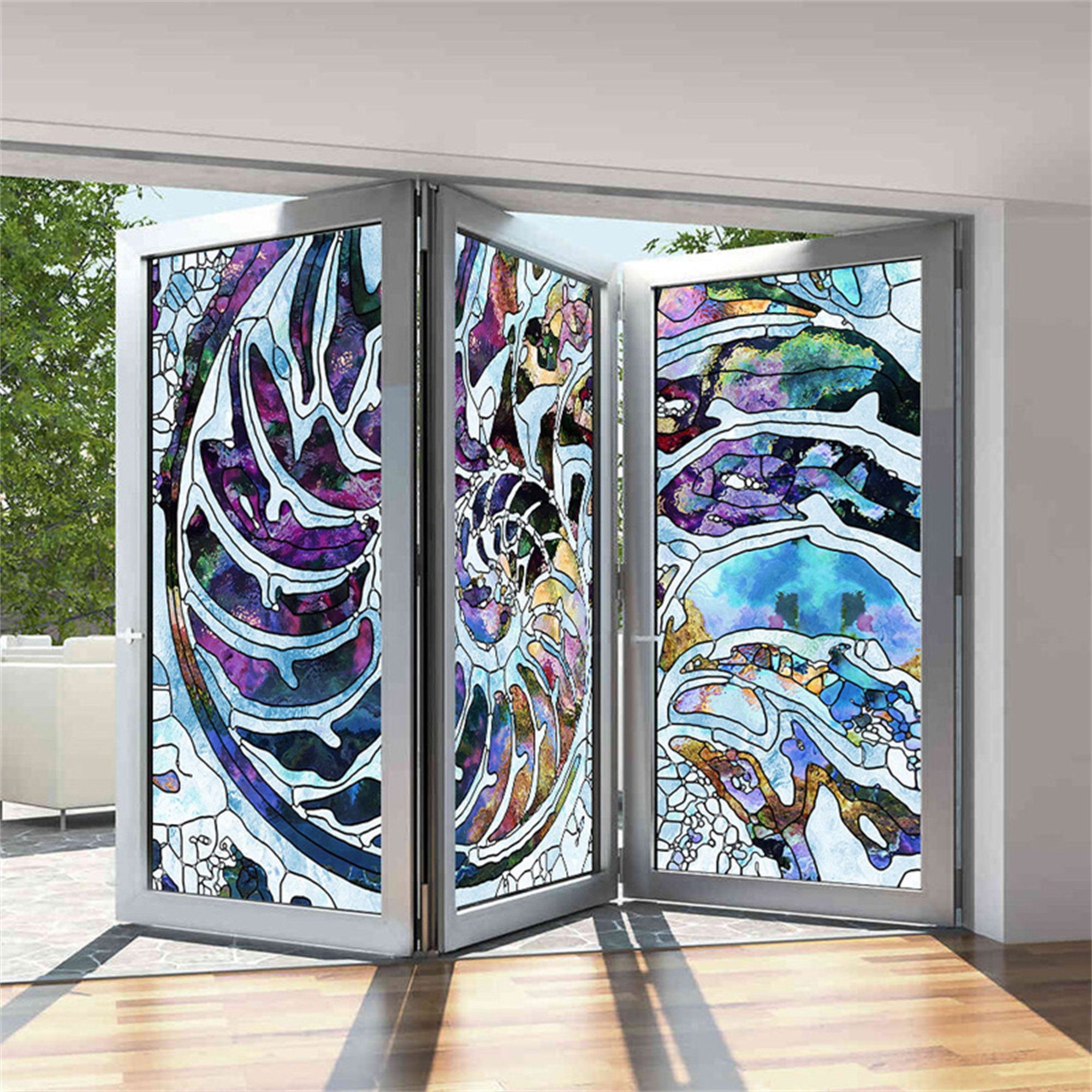 Custom Size Abstract Forest Pattern Window Film Frosted Stained Glass ...
