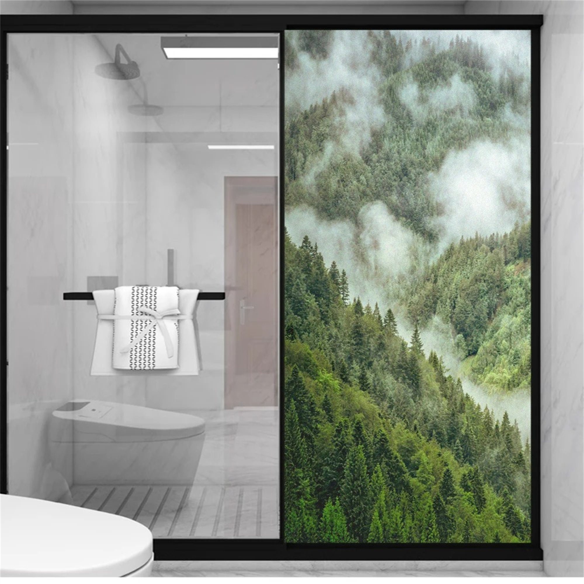 Custom Size Fog Forest Pattern Privacy Window Film Frosted Sliding Door ...
